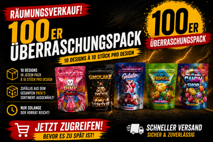 100x Holo-Mega-Mix- Pack´s 3,5 - leere PE Verpackungen