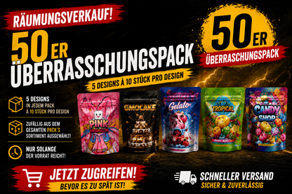 50x Holo-Mega-Mix- Pack´s 3,5 - leere PE Verpackungen